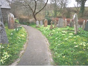 Path with grave stones either side