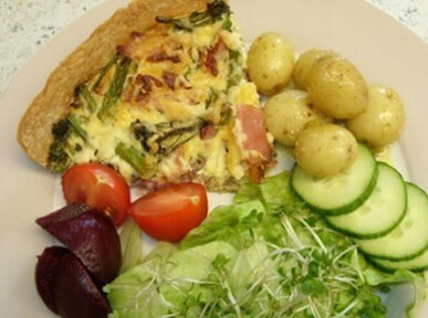 Quiche, new potatoes and salad