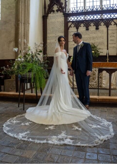 Wedding photo of couple inside church