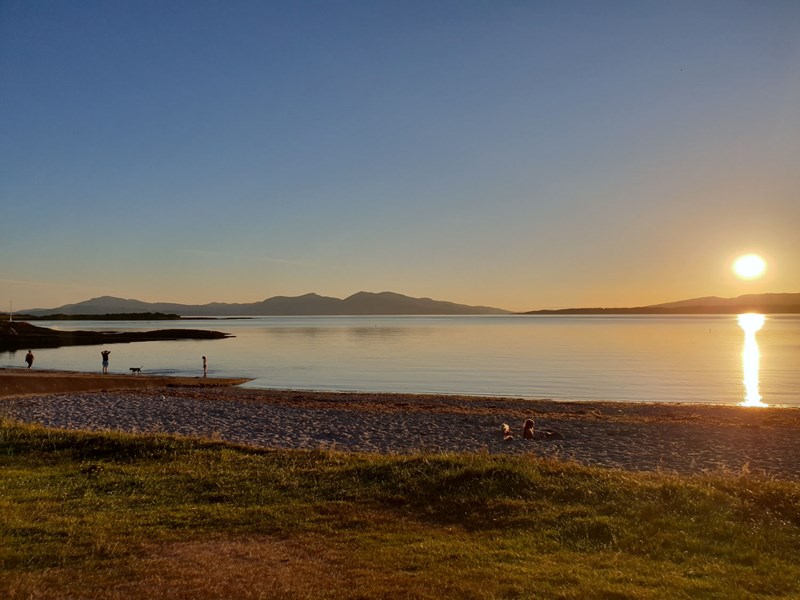 Ganavan white sand beach Oban at sunset