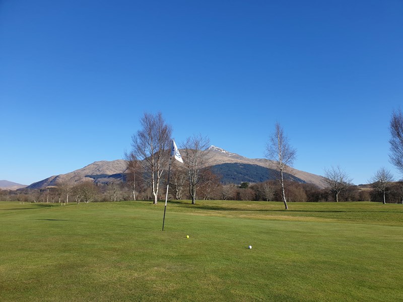 Taynuilt Golf Course looking across the 6th green towards Ben Cruachan