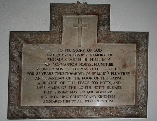 Thomas Arthur Hill memorial tablet