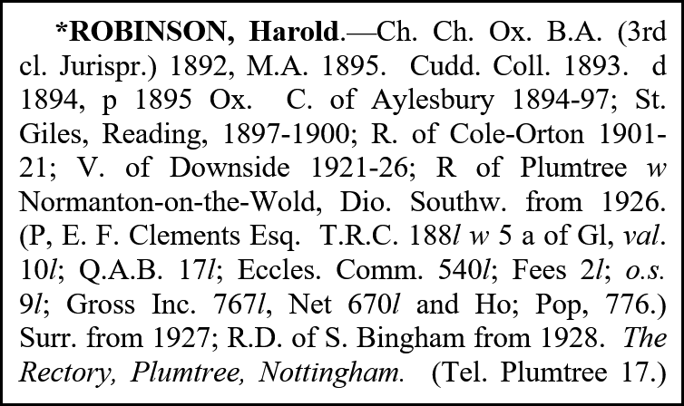 robinson's entry in crockford's clerical dictionary