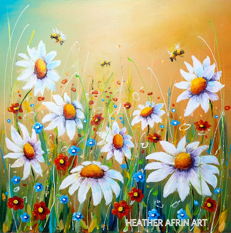 Blue Flowers and Bees