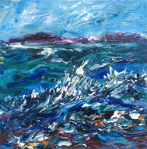 Wave Break on Rocks 43x43cm,SOLD at Hatton House, Dunkeld