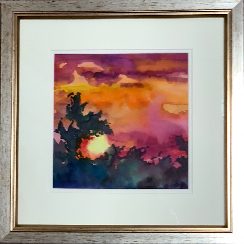 Sunset Song 42x42cm £125 (watercolour) exhibited at the Old Bakery, Carrbridge
