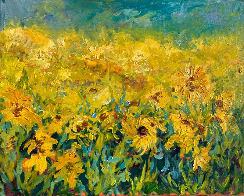 Les Tournesols 2, 65x55cm £375, see it at WASPS Inverness Sept 2025