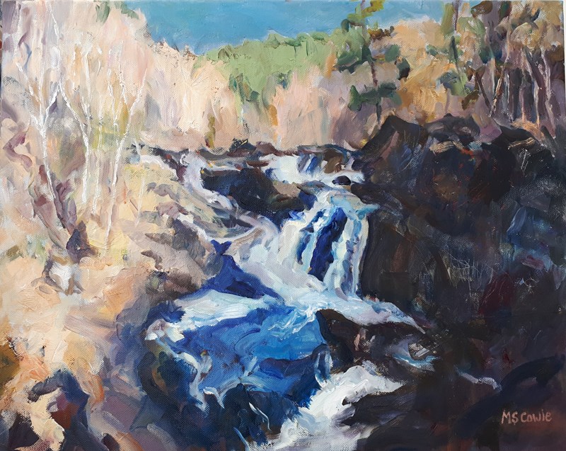 by MARGARET COWIE Rogie Falls 50x40cm  £65 SOLD