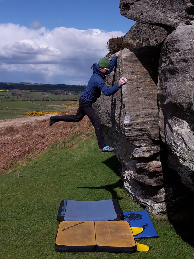 Using the DMM Highball whilst bouldering at Shaftoe in Northumberland