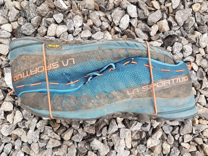 La Sportiva TX2 Approach Shoes - compressed together to carry whilst climbing