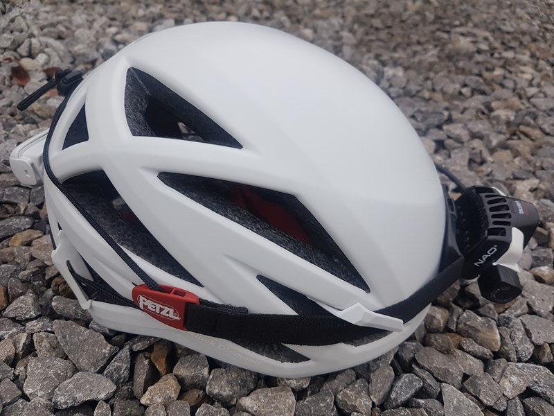 Black Diamond Vapor Helmet with headtorch attached