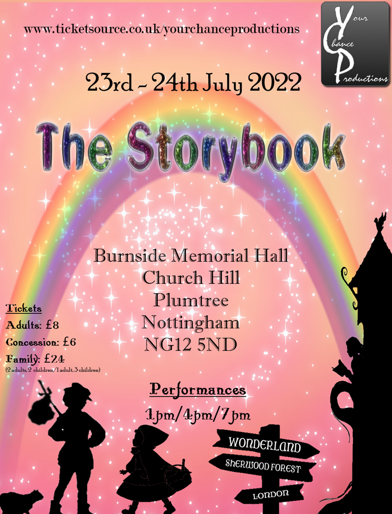 Poster for The Storybook Summer Panto at the Burnside Memorial Hall