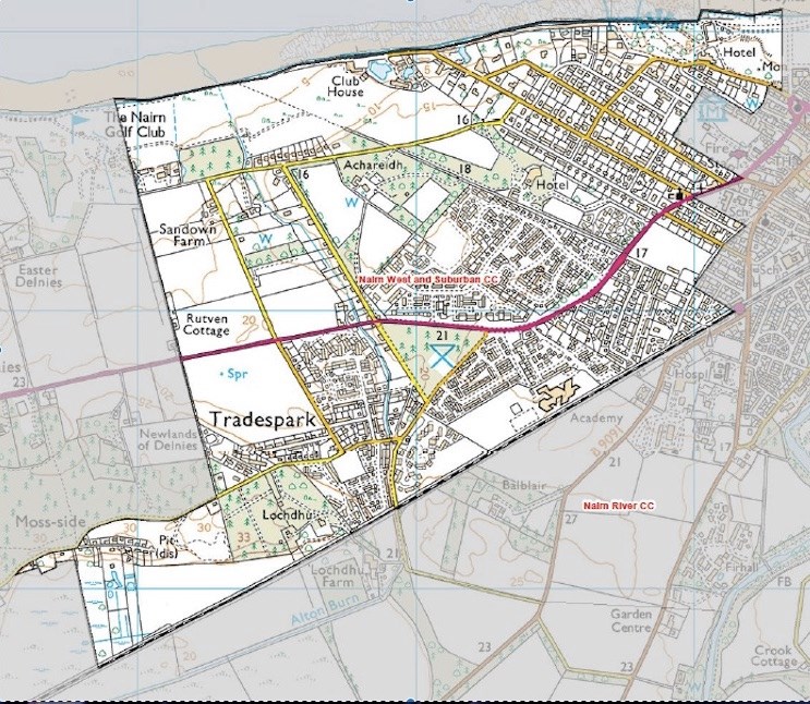 ordinance survey type map of Nairn West & Suburban Council boundaries